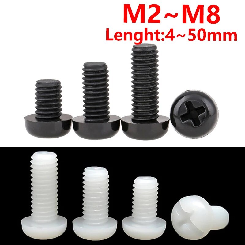 Nylon Plastic Screw M2 M2.5 M3 M4 M5 M6 M8 Phillips Black,white Round Head Screw Machine Screw Threa