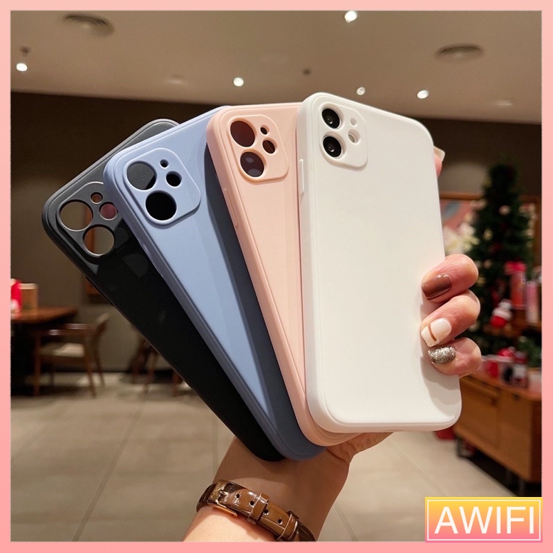 AWIFI เคสมือถือ แบบซิลิโคน สีพื้น สําหรับรุ่น 11 pro max xs max xr 12 mini 7 plus 12 pro max 7 8 Plus Se 2020 #019