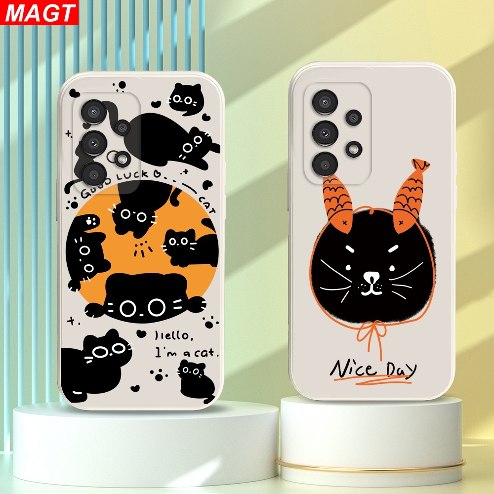 เคสโทรศัพท์มือถือ ลายตัวอักษร แมวดํา สําหรับ Samsung A24 A14 M23 A04S A13 A03S A23 A53 A73 A33 A22 A21S A12 A02S A11 A51 A10 A30 A50 A52 A20S A10S M12 J4 Plus J7