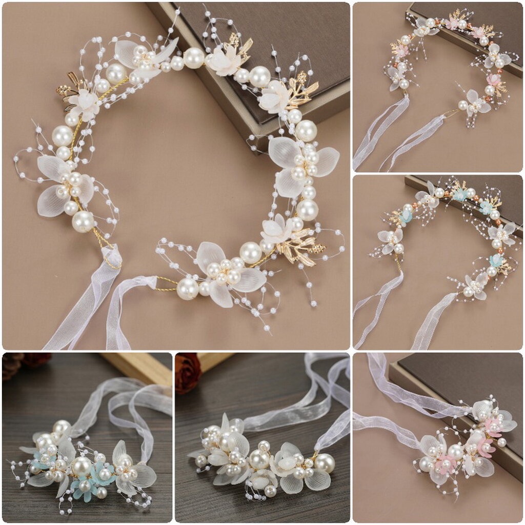 As2320- พร้อมส่งจากไทย มงกุฎดอกไม้ประดับมุก และกำไลข้อมือ สวยหรูดูดีได้ทุกโอกาส ใช้ได้ทั้งเด็กเล็ก-เด็กโต-ผู้ใหญ่