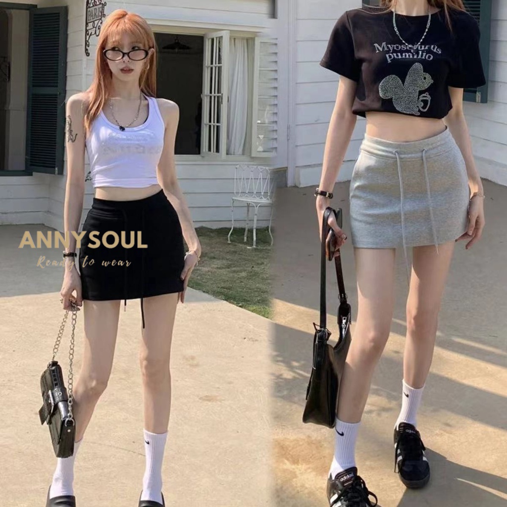 กระโปรงเทนนิสเอวสูง skirt สีพื้น กระโปรงสั้นเหนือเข่า