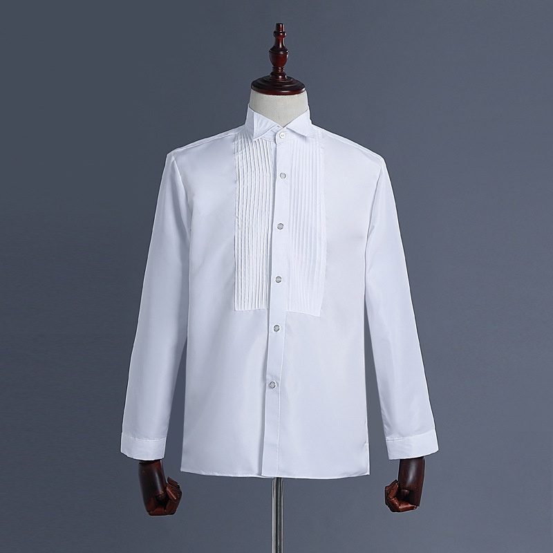 เสื้อเชิ้ตทักซิโด้ สีขาว สไตล์นักธุรกิจ อย่างเป็นทางการ สําหรับผู้ชาย ใส่ไปงานปาร์ตี้ งานแต่งงาน