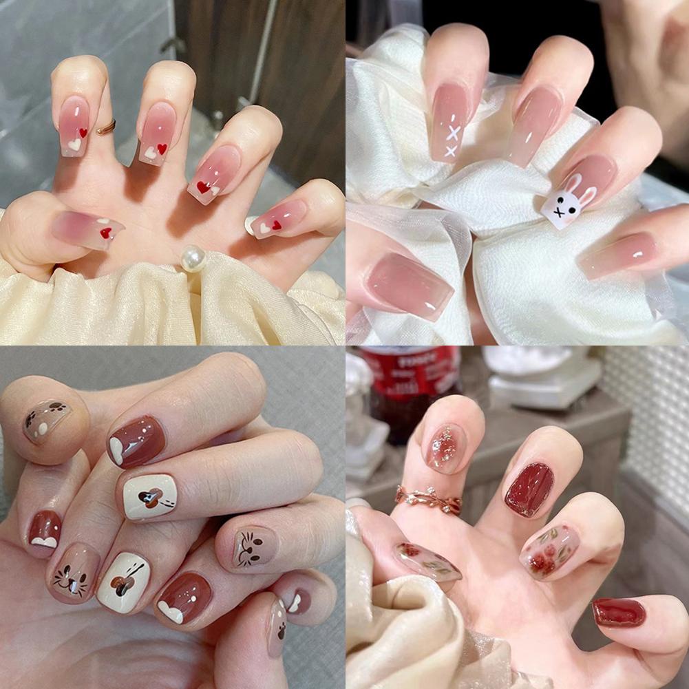 เล็บปลอมเจลลี่ แบบยาว น่ารัก ถอดออกได้ สําหรับตกแต่งเล็บ 24 ชิ้น