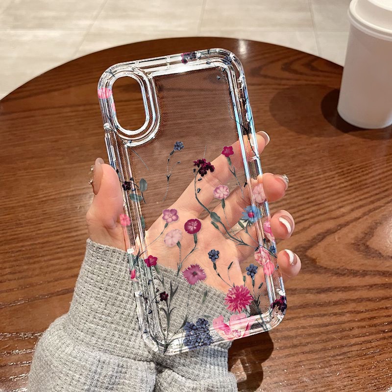 หุ้นไทย COD เคสโทรศัพท์ใสกันกระแทก for iPhone 11 12 13 15 14 Pro Max 6s 7 8 Plus XR XS Max 15 ปกดอกไม้เพ้นท์คุณภาพสูง