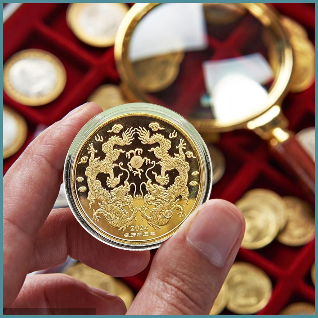 เหรียญกษาปณ์จีน รูปมังกร สไตล์จีน ปี 2024 สําหรับโต๊ะกาแฟ