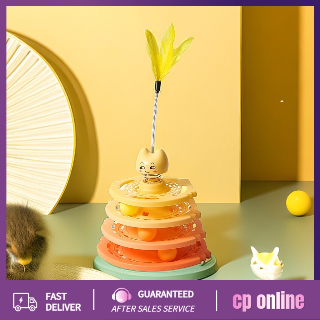ของเล่นแมว รางบอลแมว จานเสียงแมว ด้วยขนนก สามารถหมุนได้ 360 องศา
