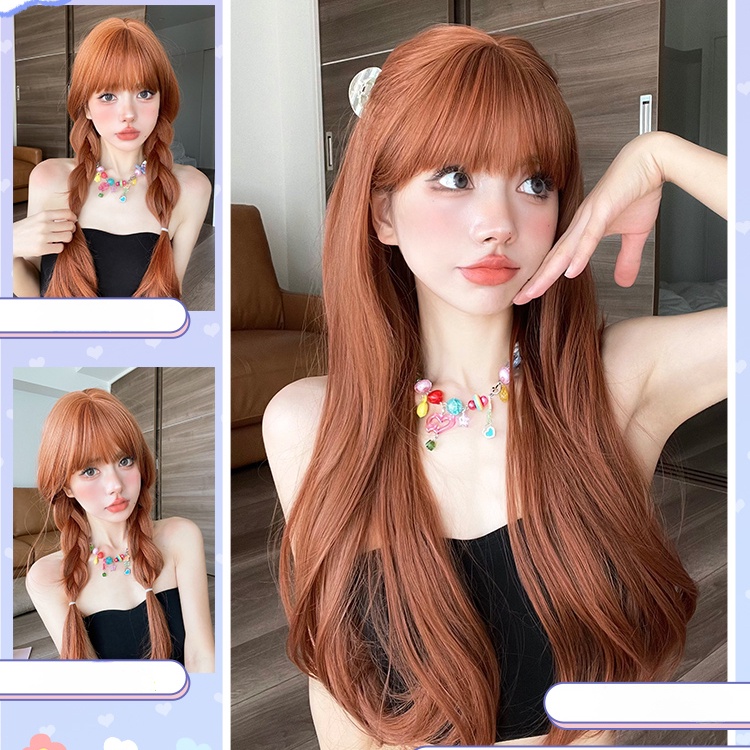วิกผมยาวตรง สีส้ม พร้อมหน้าม้า วิกผมสังเคราะห์ คอสเพลย์ นุ่ม ยาว สําหรับผู้หญิง ปาร์ตี้ ธรรมชาติ วิกผมทนความร้อน