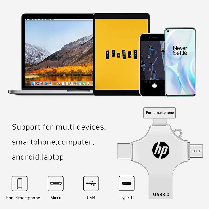 Hp แฟลชไดรฟ์ 2TB 4 IN 1 OTG ความเร็วสูง USB3.0 ดิสก์ U ที่เก็บข้อมูลโทรศัพท์ เมมโมรี่สติ๊ก กันน้ํา สําหรับโทรศัพท์ แท็บเล็ต Android PC