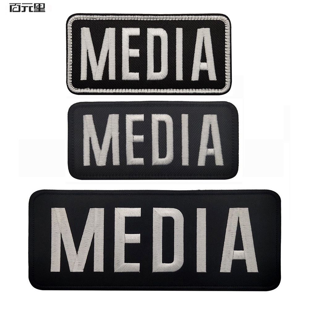 ที่กําหนดเอง Hk ขนาดใหญ่ MEDIA ยุทธวิธีเสื้อกล้ามเย็บปักถักร้อย 三维 Velcro Patch /Badges/armband/Emblem ตกแต่งสําหรับแจ็คเก็ตกางเกงยีนส์กระเป๋าเป้สะพายหลังหมวก