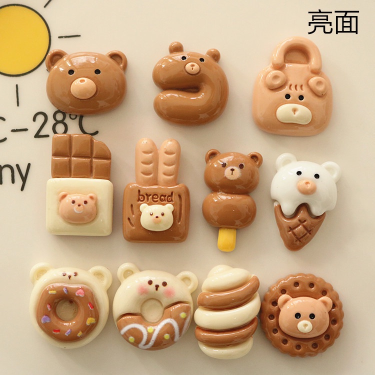 10 ชิ้น / เซต นม น้ําตาล หมี บิสกิต อมยิ้ม เรซิน สําหรับเครื่องประดับผม เคสโทรศัพท์ รูรองเท้า หัวเข็มขัด DIY วัสดุอุปกรณ์เสริม
