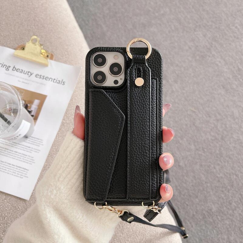 เคสโทรศัพท์มือถือหนัง PU กันกระแทก พร้อมสายคล้อง อเนกประสงค์ สําหรับ iPhone 13 12 11 Pro Max 14 15 Plus