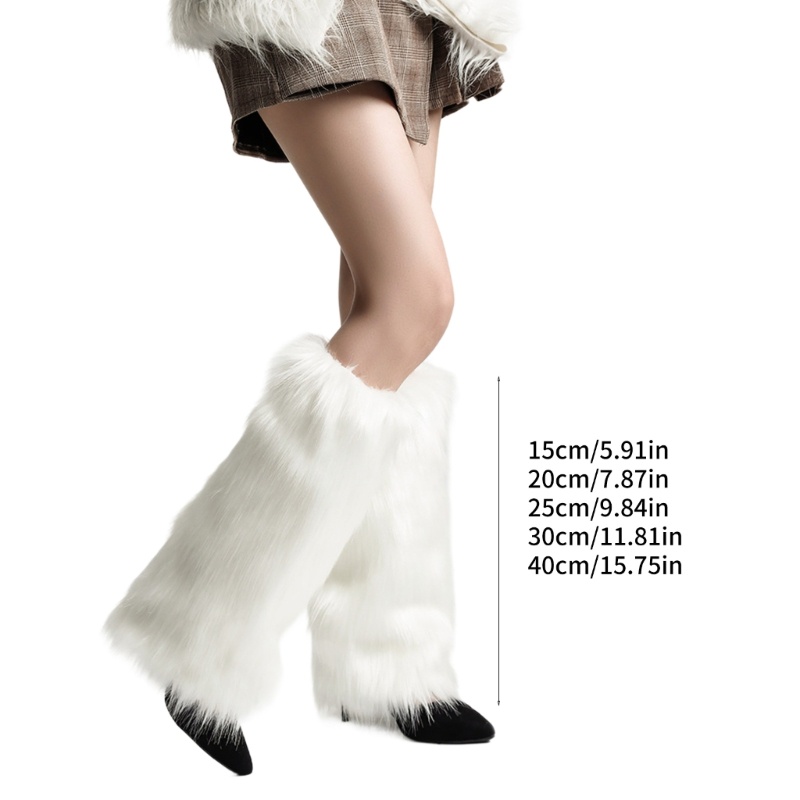 Nan Y2K Furs ขาอุ่นฤดูหนาว Furry ยาว Boot Cuffs Fuzzy รูปที่ 2