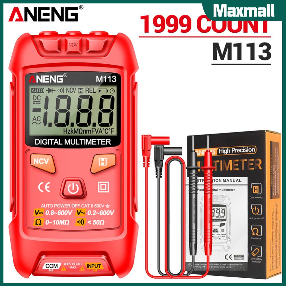 【Maxmall】ANENG M113 เครื่องมัลติมิเตอร์ดิจิทัล หน้าจอ LCD โอห์ม ขนาดเล็ก พร้อมนับจํานวน NCV 1999 สําหรับตรวจจับสายเปิด ปิด