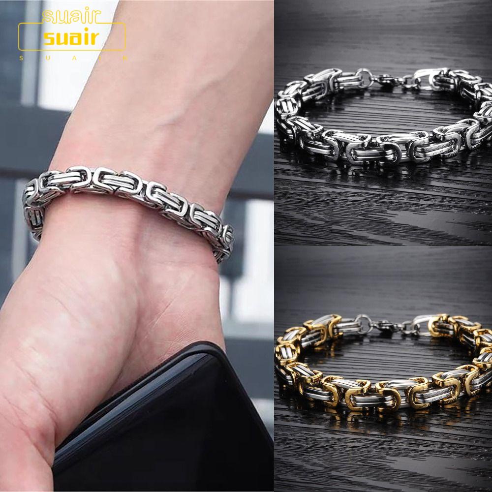 Suair สร้อยข้อมือโซ่ สเตนเลส 8 มม. 18 23 ซม. สไตล์ฮิปฮอป เครื่องประดับแฟชั่น สําหรับผู้ชาย ผู้หญิง