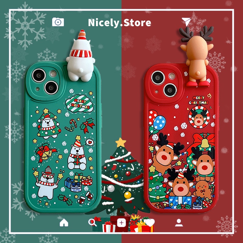 เคสโทรศัพท์มือถือ TPU ปิดด้านหลัง กันกระแทก ลายกวาง หมี 3D สําหรับ iPhone 15 14 Plus 13 12 11 Pro Max Xs Xr X 8 7