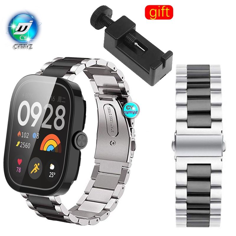 for Redmi Watch 4 สาย สายโลหะ สายสเตนเลส สําหรับ Redmi Watch 4 สายสมาร์ทวอทช์ สายรัดข้อมือกีฬา Redmi Watch 4 เคสป้องกันหน้าจอ