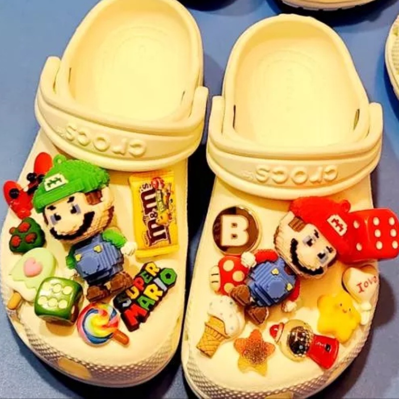 น่ารักคุกกี้ไอศกรีม Jibits croc ชุด Super Mario เกม Jibbits Chain Macaron รองเท้า Charms เกมคอนโซล Jibitz Crocks สําหรับเด็กรองเท้าอุปกรณ์เสริมตกแต่ง