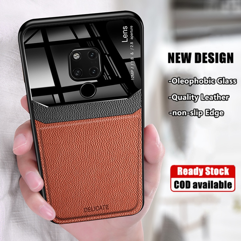 สําหรับ Huawei Mate 20X 7.2 นิ้ว EVR-L29 N29 บาง มินิมอล โอเลโฟบิก เคสหนัง กระจก พร้อมกรอบยางซิลิโคน กันลื่น ฝาหลัง