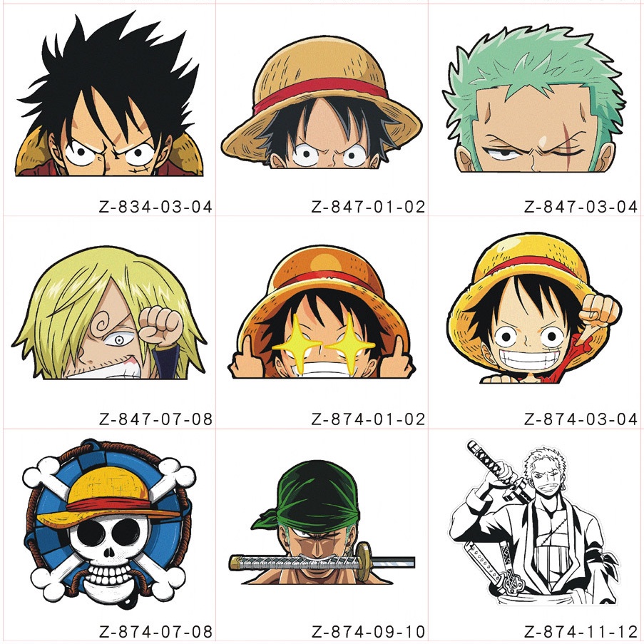 สติกเกอร์สะท้อนแสง กันน้ํา ลายการ์ตูนลูฟี่ วันพีช สําหรับติดตกแต่งรถยนต์ รถจักรยานยนต์