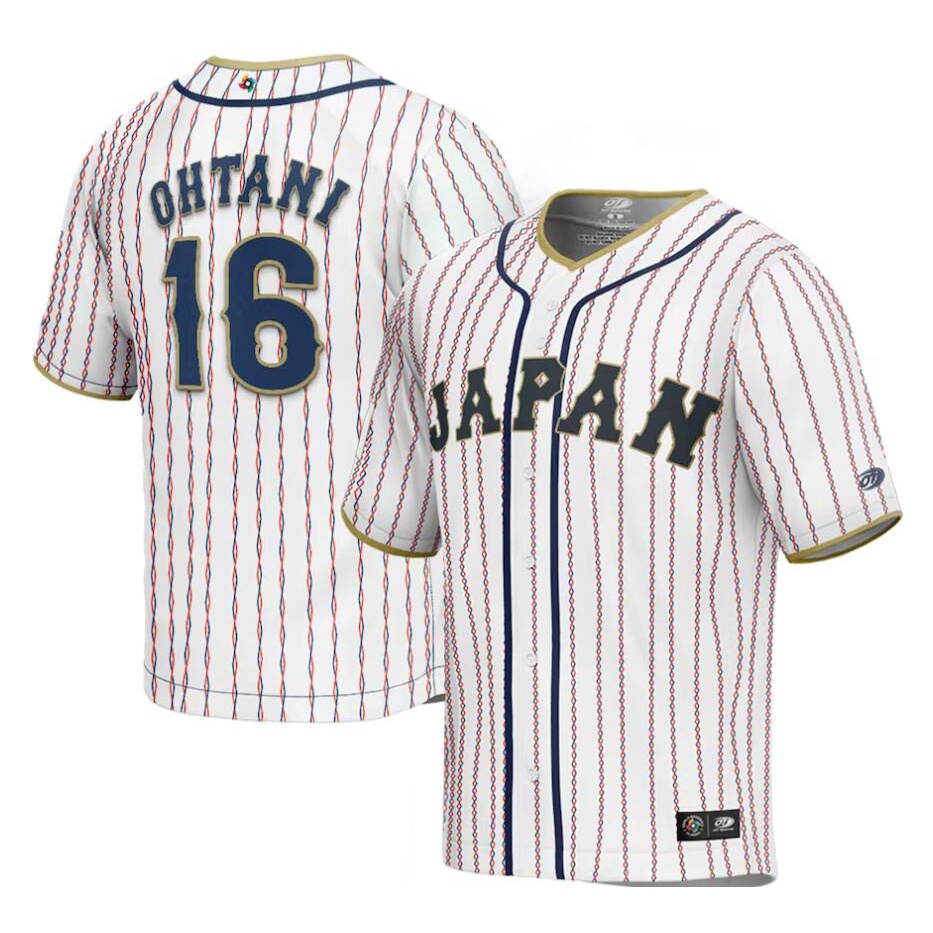 Mens Japan Baseball 16 Shohei Ohtani White Navy 2023 World Baseball Classic Player Jersey