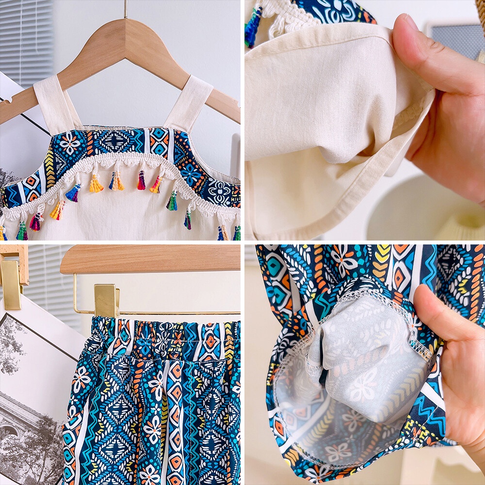 ชุดเสื้อแขนกุด ลายหมี ประดับพู่ และกางเกง พิมพ์ลาย ทรงหลวม สไตล์โบฮีเมียน แฟชั่นฤดูร้อน สําหรับเด็กผู้หญิง อายุ 3-7 ปี 2 ชิ้น - รูปที่ 7