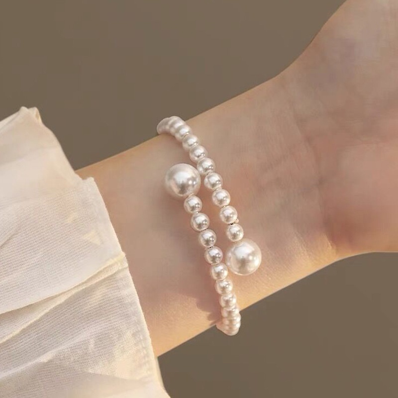 สร้อยข้อมือ ประดับลูกปัดไข่มุกเทียม ยืดหยุ่น เรียบง่าย เครื่องประดับ สําหรับผู้หญิง เจ้าสาว ของขวัญ