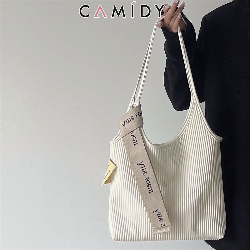 Camidy กระเป๋าถือ กระเป๋าสะพายไหล่ ความจุขนาดใหญ่ จับจีบ สําหรับผู้หญิง