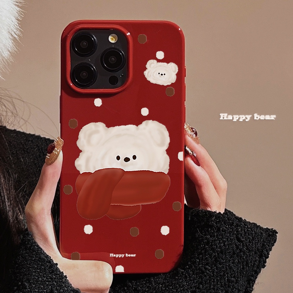 เคสโทรศัพท์มือถือซิลิโคน tpu กันตก ลายหมีสีแดง สําหรับ apple iphone 11 12 13 14 15 pro max plus x xr xs max