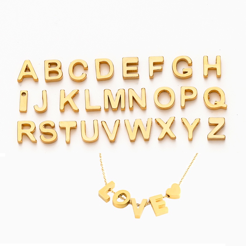 1ชิ้น ตัวอักษร A-Z สแตนเลสแท้ ชุบทอง18K เจาะรูทะลุ ไม่ลอกไม่ดำ สำหรับ DIY สร้อยคอและกำไลข้อมือแฟชั่น