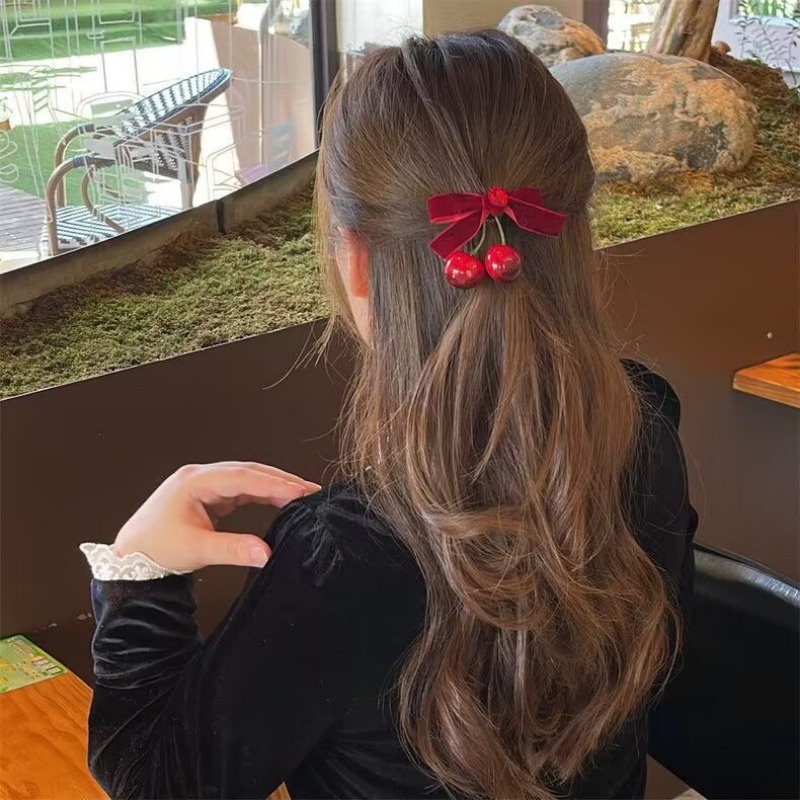 1 ชิ้น หวาน สีแดง เชอร์รี่ โบว์ กํามะหยี่ กิ๊บ สําหรับเด็กผู้หญิง สไตล์เกาหลี โบว์ เครื่องประดับผม วินเทจ สีแดง กิ๊บติดผม เครื่องประดับผม