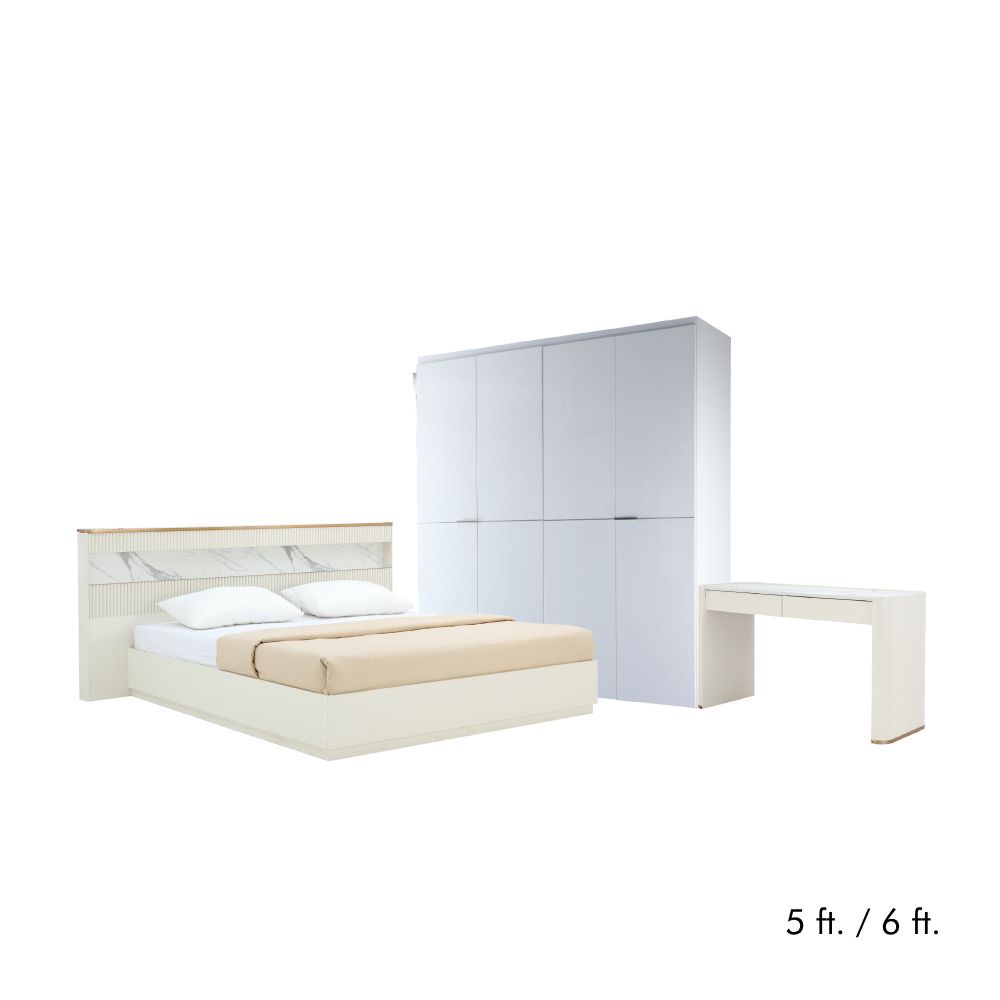 INDEX LIVING MALL ชุดห้องนอน รุ่นปิกัสโซ+บลัง (เตียง, ตู้เสื้อผ้า 4 บาน, โต๊ะเครื่องแป้ง) -  สีขาวงาช้าง