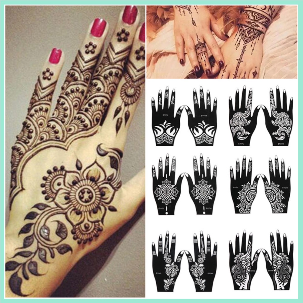 สติกเกอร์รอยสักชั่วคราว ลายฉลุเฮนน่า สไตล์อินเดีย 1 คู่