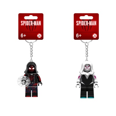 เข้ากันได้กับ Marvel Lego พวงกุญแจตุ๊กตากระเป๋านักเรียนจี้โซ่นักเรียนคู่ของขวัญของเล่นการ์ตูนมินิฟิกเกอร์อาคารบล็อกพวงกุญแจ Spiderman