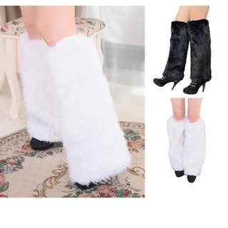 1คู่ ถุงเท้าบุตประดับขน Faux ยาว47CM แฟชั่นสตรี Boot Cover Santa Christmas ถุงเท้าบูท