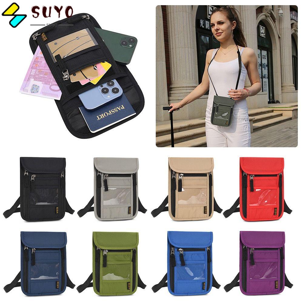 Suyo กระเป๋าสตางค์ คล้องคอ พร้อมสายคล้องคอ ปรับได้ สําหรับผู้ชาย ผู้หญิง RFID Blocking