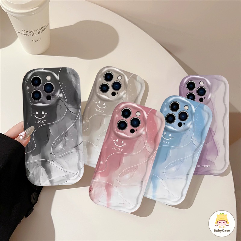 🔥ส่งจากไทย🔥หินอ่อนลายโชคดีรักยิ้มหน้า tpu กรณีโทรศัพท์นุ่ม iPhone 15 11 12 14 13 Pro Max 7 8 Plus X XR XS Max SE 2020