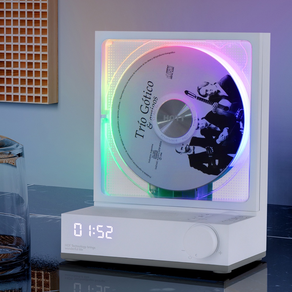 เครื่องเล่นซีดี HIFI บลูทูธ สองทาง เอฟเฟคไฟ RGB ชาร์จได้ ลําโพงในตัว การ์ด TF