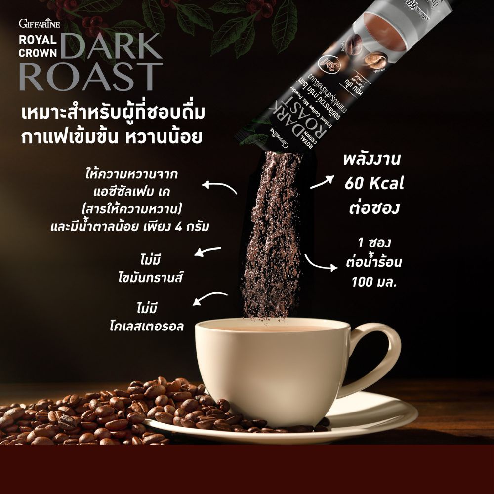 ใหม่! กิฟฟารีน กาแฟ คั่วเข้ม อาราบิก้าผสมโรบัสต้า รอยัลคราวน์ ดาร์ก โรสต์ Giffarine Royal Crown Dark Roast