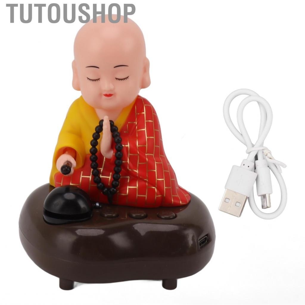 Tutoushop Little Monk Figurine  USB Charging Plastic Buddha Statue 500MAH Battery for Home