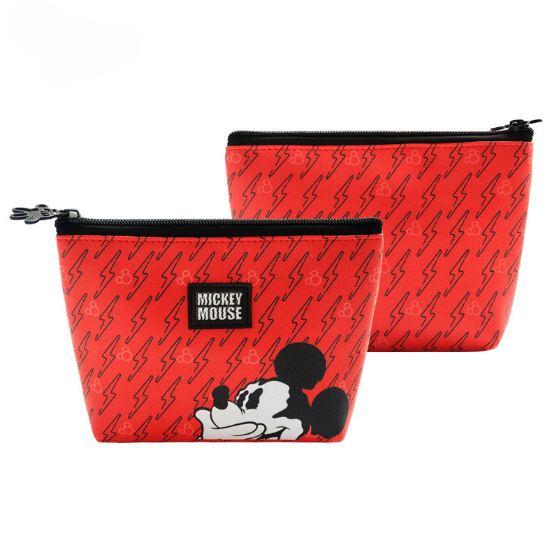 Disney Original Mickey Makeup Bag - กระเป๋าใส่เหรียญแบบพกพา PU กันน้ําลายการ์ตูนสําหรับผู้หญิง