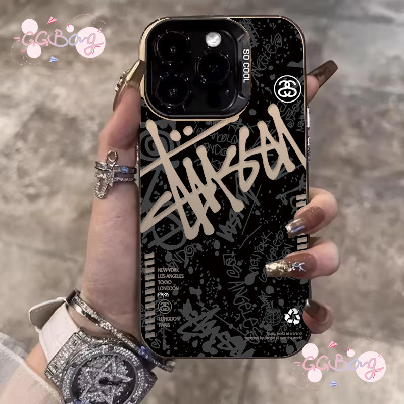 เทรนด์แบรนด์อังกฤษหรูหรา ฝาปิดเลนส์โลหะถัก เคสไอโฟน 16 17 air 11 13 15 XR 14 12 Pro Max X XS Max 16 7 14 8 Plus SE เคส