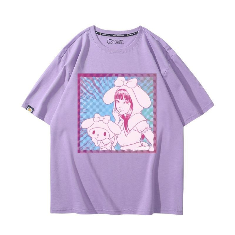 ใหม่ Ito Junji Joint Hello Kitty และ Fujiang Merchandle ผู้ชายฤดูร้อนญี่ปุ่นน่ารักเสื้อยืด เสื้อยืดพ
