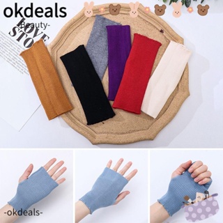 Okdeals ถุงมือถัก แบบยาว ยืดหยุ่น สีพื้น อุปกรณ์เสริม