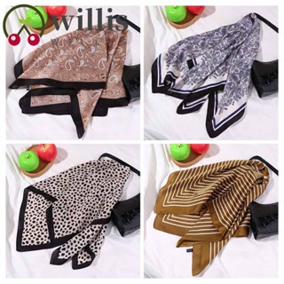 WILLIS Luxury Square Scarf Elegant Hair Tie Band Women Silk Scarf Print Flower Beach Stripe Sunscreen Shawl Female Head Scarf