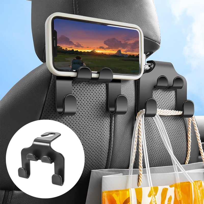 ที่วางโทรศัพท์มือถือ Ipad แบบตะขอคู่ อเนกประสงค์ สําหรับติดพนักพิงศีรษะเบาะหลังรถยนต์