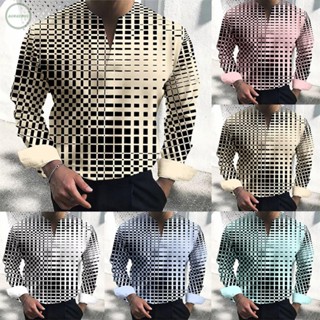 GORGEOUS~Men Casual Print V Neck Dress Shirts Long Sleeve Loose Office Blouse Tops Tee