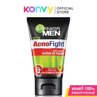 Garnier Men Acnofight 12in1 Anti-Acne Scrub In Foam 100ml การ์นิเย่ เมน แอคโนไฟท์ แอนตี้-แอคเน่ สครับอินโฟม โฟมลดสิว ล้างหน้าผู้ชาย.