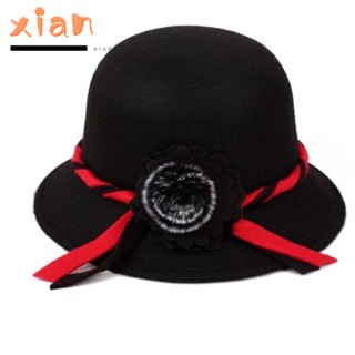 Xianen Fedoras หมวกโบลเลอร์ ผ้าขนสัตว์ ลายดอกไม้ สีพื้น สไตล์เรโทร ฤดูใบไม้ร่วง ฤดูหนาว สําหรับผู้หญิง