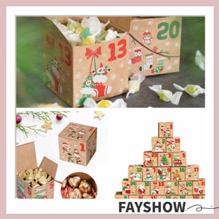 Fay กล่องของขวัญ กล่องขนม กระดาษคราฟท์ ลายซานตาคลอส สโนว์แมน นับถอยหลัง 24 วัน DIY 24 ชิ้น