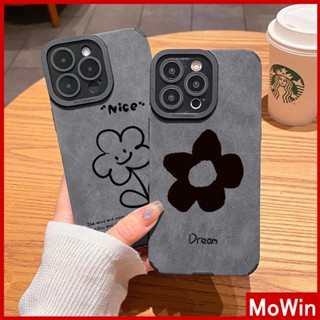 Mowin - เข้ากันได้สำหรับ เคสไอโฟน เคสไอโฟน11 เคส iphone 11 หนังนุ่มสีเทากันกระแทกป้องกันกล้องดอกไม้ที่เรียบง่ายหน้ายิ้มเข้ากันได้กับ iPhone 13 PRO MAX 12 PRO MAX 11 XR XS MAX 7plus 8 PLUS